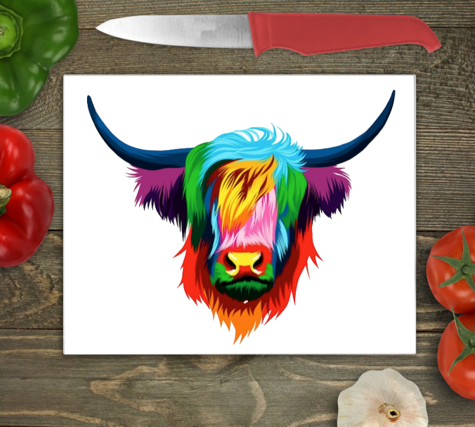 Highland Cow Large Glass Chopping Board, Highland Cow